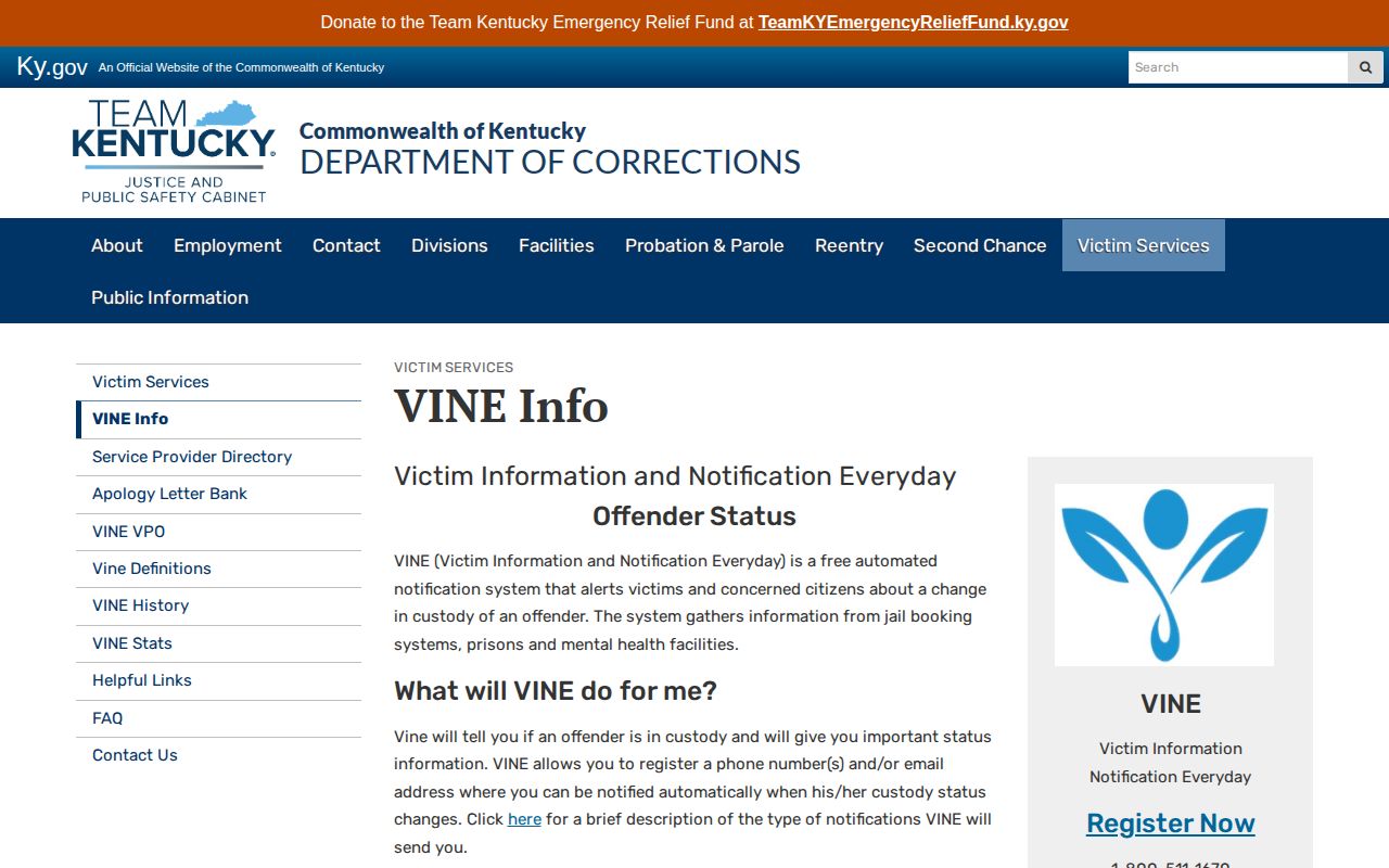 Kentucky VINE information for Henderson County custody checks