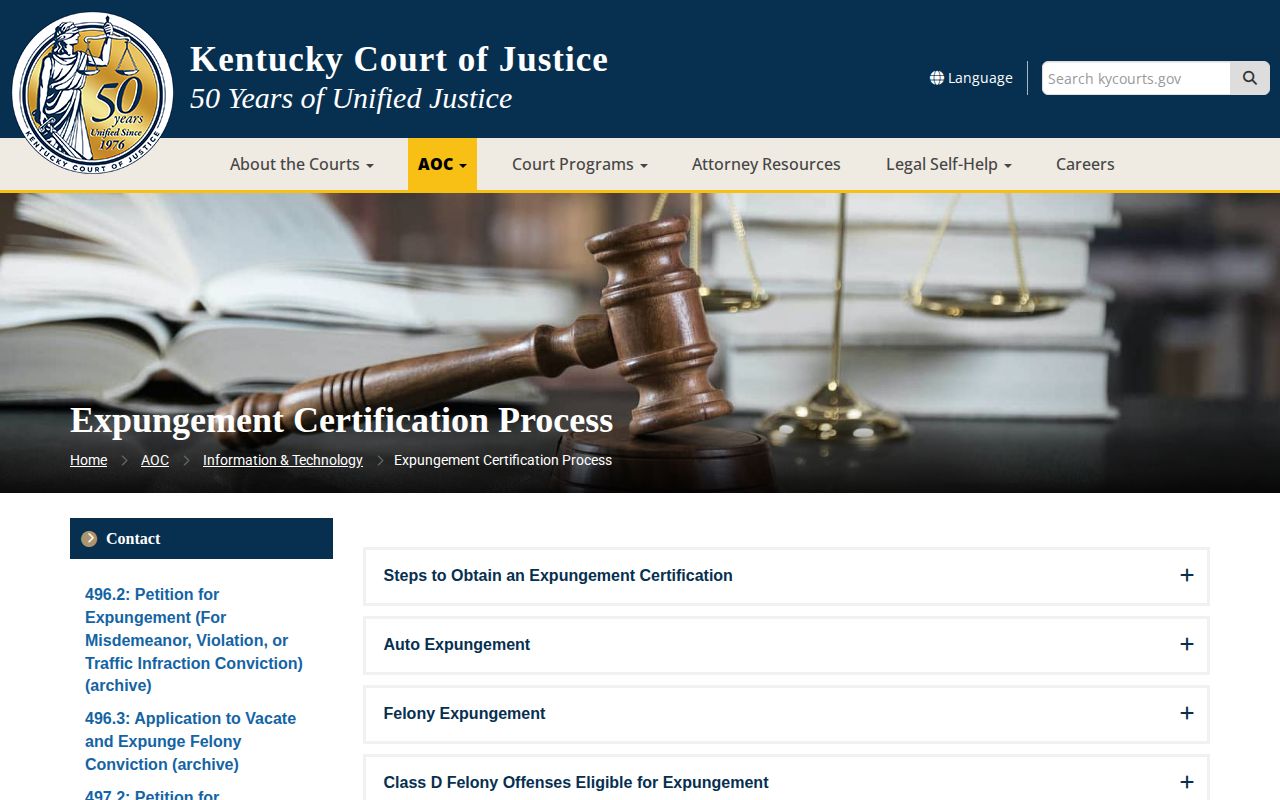 Kentucky court expungement process for Henderson County arrest records