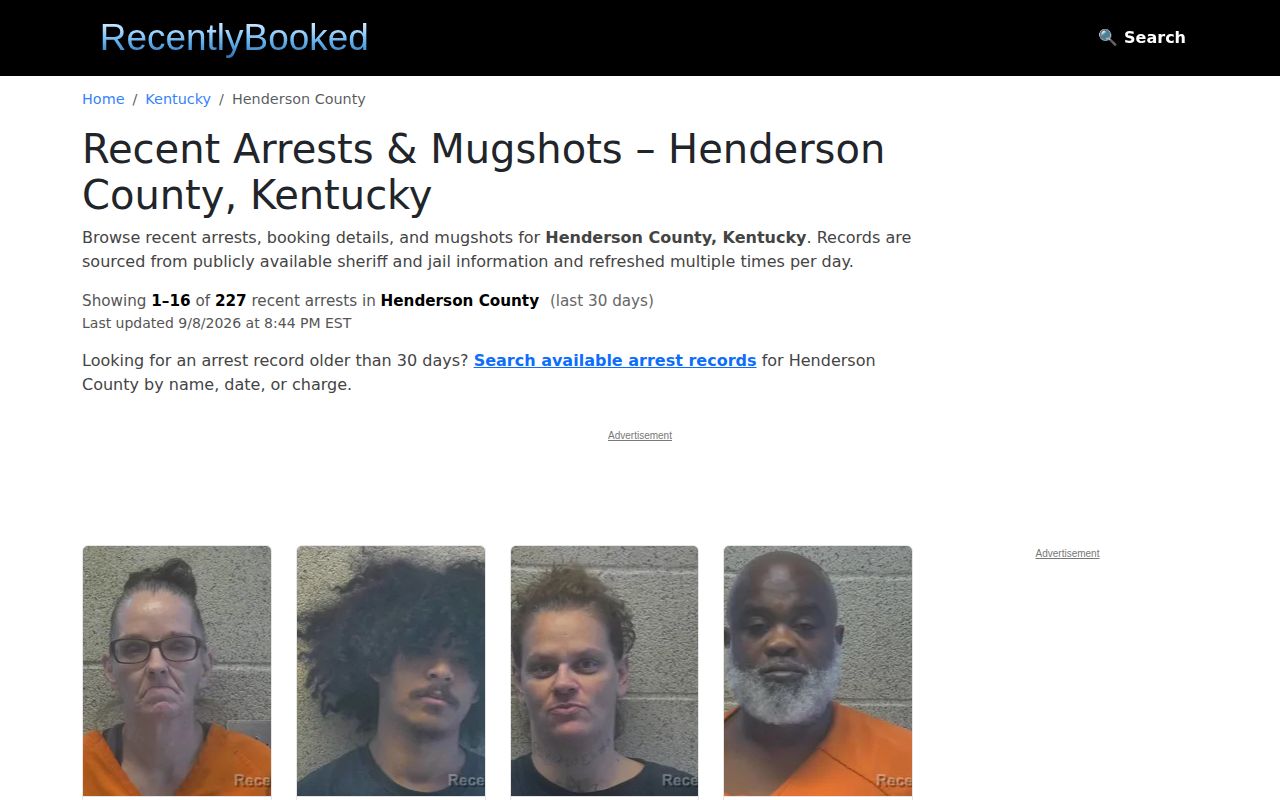 Unofficial Henderson County 30-day arrest archive interface